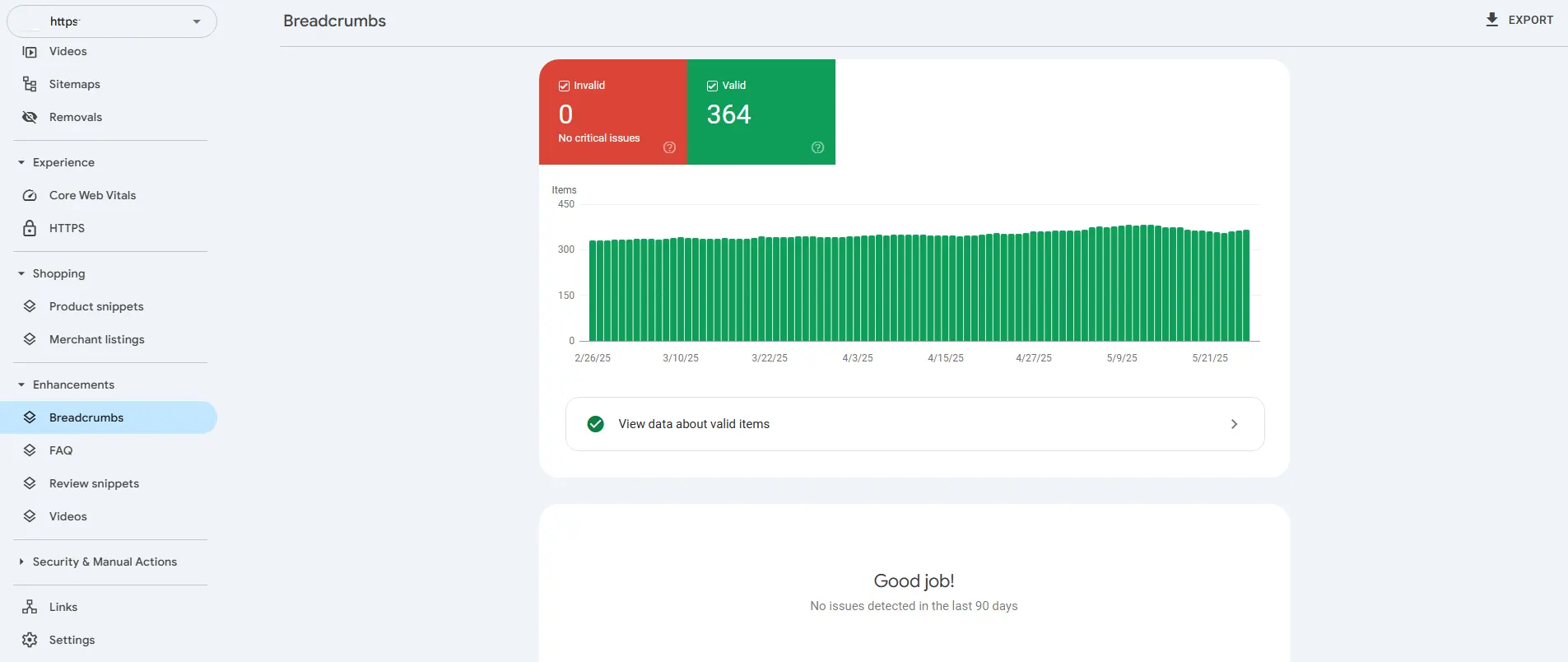 تصویری از بخش Breadcrumbs در Enhancement گوگل سرچ کنسول 