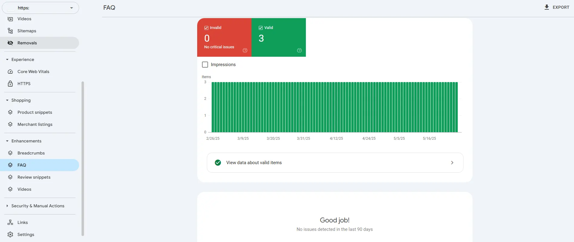 تصویر بخش FAQ در Enhancement سرچ کنسول 