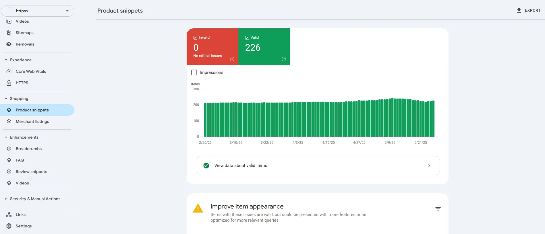 تصویر بخش Shopping در Search console 