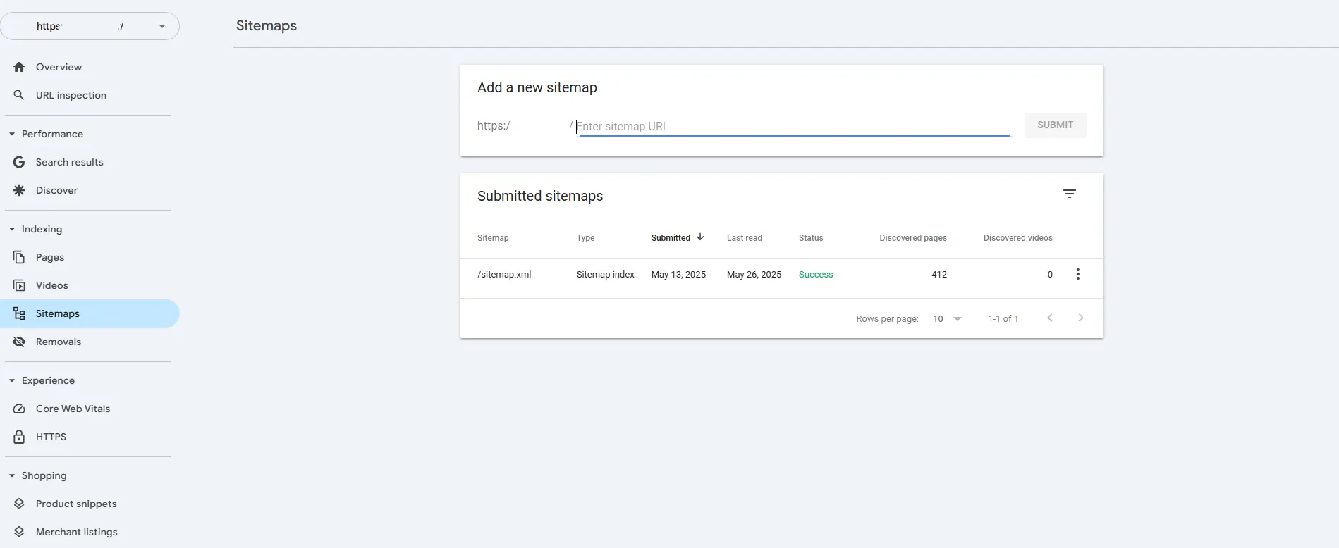 تصویری از بخش Sitemaps در سرچ کنسول 
